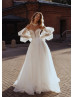 Ivory Beaded Lace Wedding Dress With Tulle Skirt